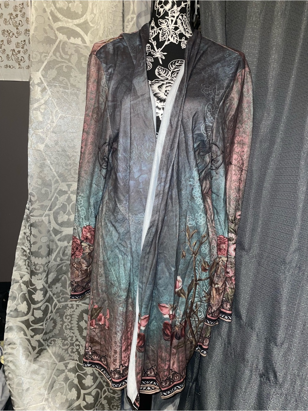 Floral Ombre Open-Front Women's Dress Cardigan - Multicolor size 2XL